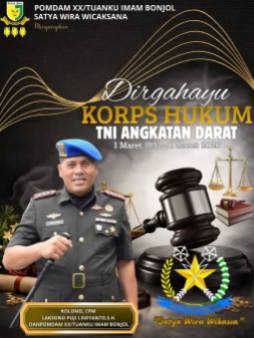 Keluarga Besar Pomdam XX/Tuanku Imam Bonjol Mengucapkan Dirgahayu Korps Hukum TNI AD