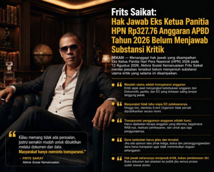 Frits Saikat: Hak Jawab Eks Ketua Panitia HPN 2026 Belum Menjawab Substansi Kritik Anggaran Rp327,76 Juta Frits Saikat: Hak Jawab Eks Ketua Panitia HPN 2026 Belum Menjawab Substansi Kritik Anggaran Rp327,76 Juta